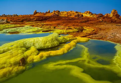 Hottest place on earth region of Ethiopia — Erta Ale's lava lake and Dallol's neon salt flats in the Afar.