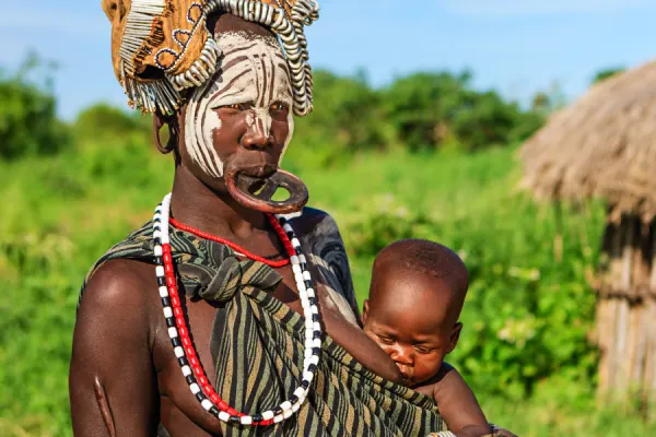 Mursi Tribe — Omo Valley pastoralists known for the iconic clay lip plate.